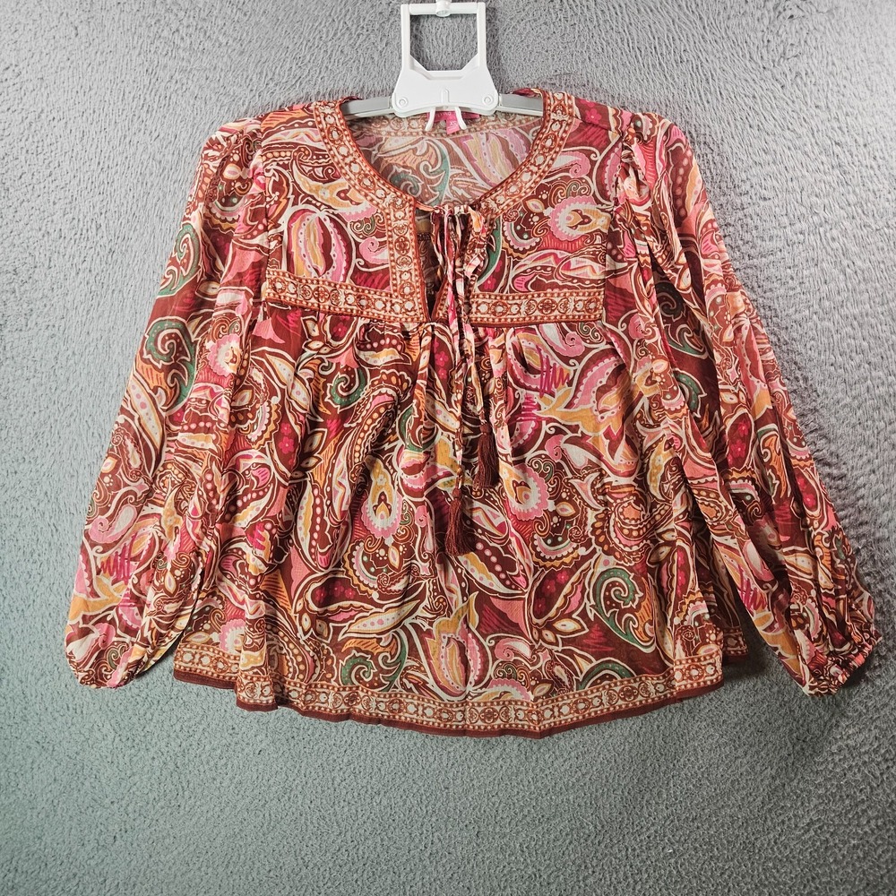 NWOT Flying Tomato Top Blouse Women XS Paisley Print w Inner‎ Tank Maroon Tone